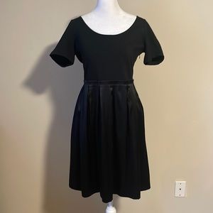 Theory black dress size 10, soft stretches knit top, silky satin bottom